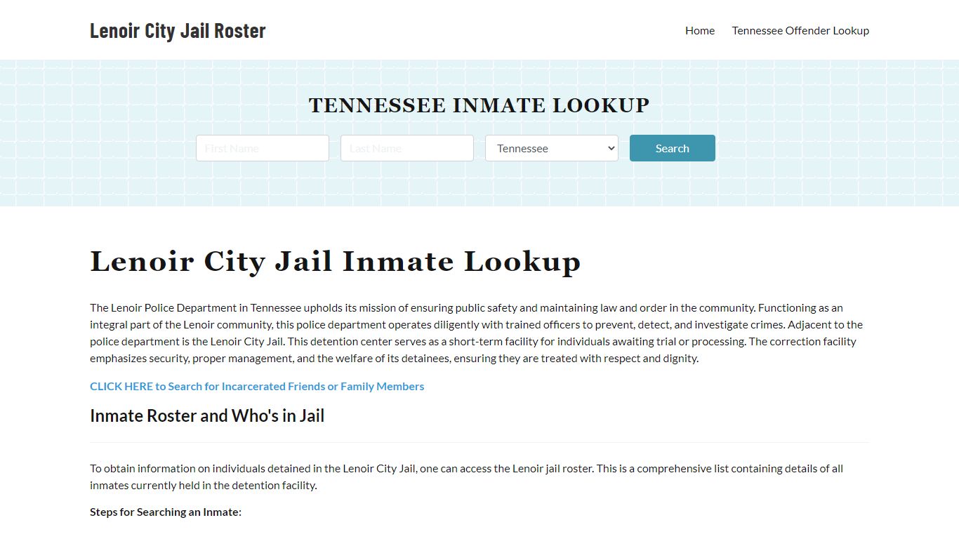 Lenoir Police Department & City Jail, TN Inmate Roster, Arrests, Mugshots