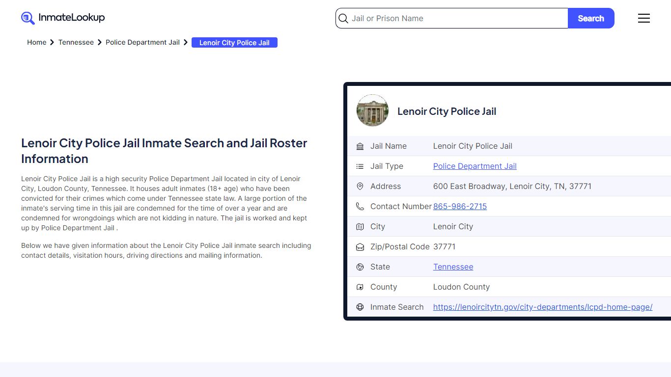 Lenoir City Police Jail Inmate Search - Inmate Lookup