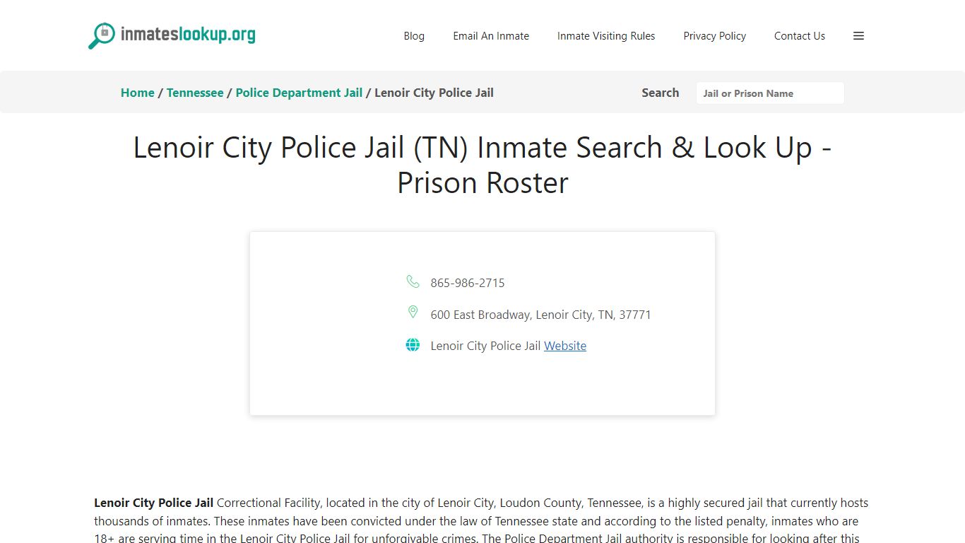 Lenoir City Police Jail (TN) Inmate Search & Look Up - Prison Roster